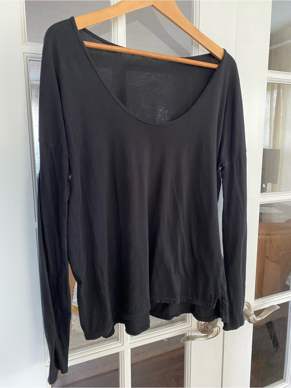 James Perse Supima Cotton Oversized Long Sleeve T-Shirt Medium Black Lightweight